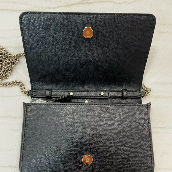 Kate Spade Syliva Flap Black Leather Chain Wallet Crossbody NWOT - Picture 7 of 11